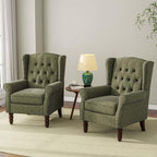 Accent Chair, Upholstered Armchair with Button Tufted High Back & Solid Wood Legs, Comfy Wingback Reading Single Sofa Chair for Small Spaces, Living Room, Bedroom-Green, Set of 1
