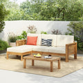 Christopher Knight Home Havets 3 Pieces Outdoor Acacia Furniture Set, Slat Panel Couch, Spacious Seating Armchair, 6" Thick Cushions Sofa and Coffee Table Set for Backyard Garden Balcony, Teak+Beige