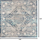 JONATHAN Y Modern Vintage Medallion Navy/Light Gray 9x9 Square Indoor Area Rug, Country, Floral, Easy-Cleaning for Living Room, Bedroom, Kitchen, Pet Friendly, Non-Shedding (MDP100B-9SQ)