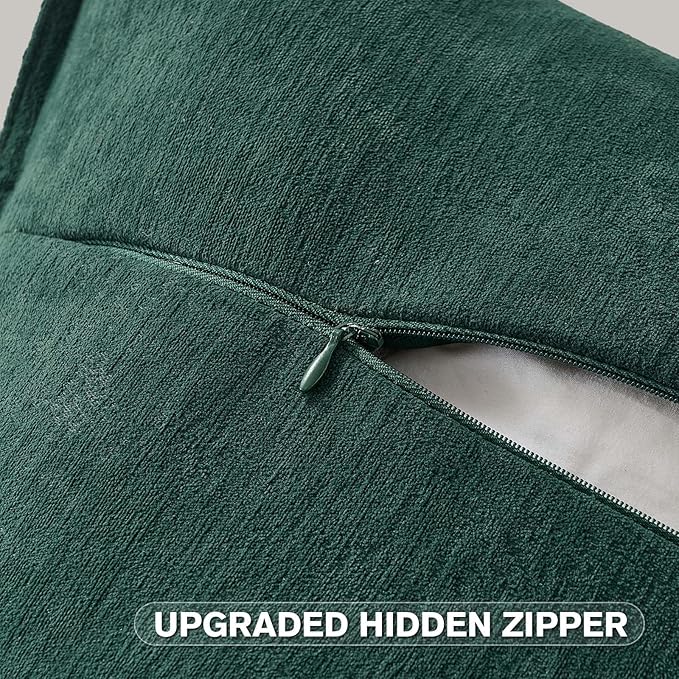 FUTEI Christmas Dark Green Chenille Throw Pillow Covers 12x20 Inch Set of 2,Edges Double-Stitched Lumbar Pillow Cases,Modern Home Decor for Couch Living Room