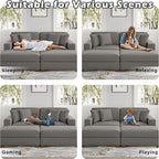 Modular Sectional Couches for Living Room, Modern Loveseat 2-Seater Sofa Couch with Ottoman, Upholstered Couches for Living Room Bedroom, Light Grey