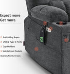 MCombo Dual Motor Power Lift Recliner Chair with Massage and Dual Heating for Elderly, Lay-Flat for Sleeping, Extra Wide for Big and Tall, Fabric R7070 (Dark Grey)