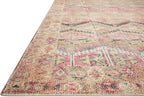 Loloi Layla Collection LAY-17 Pink/Lagoon 2'-0" x 5'-0" .13" Thick Accent Rug, Soft, Durable, Vintage Inspired, Distressed, Low Pile, Non-Shedding, Easy Clean, Printed, Living Room Rug