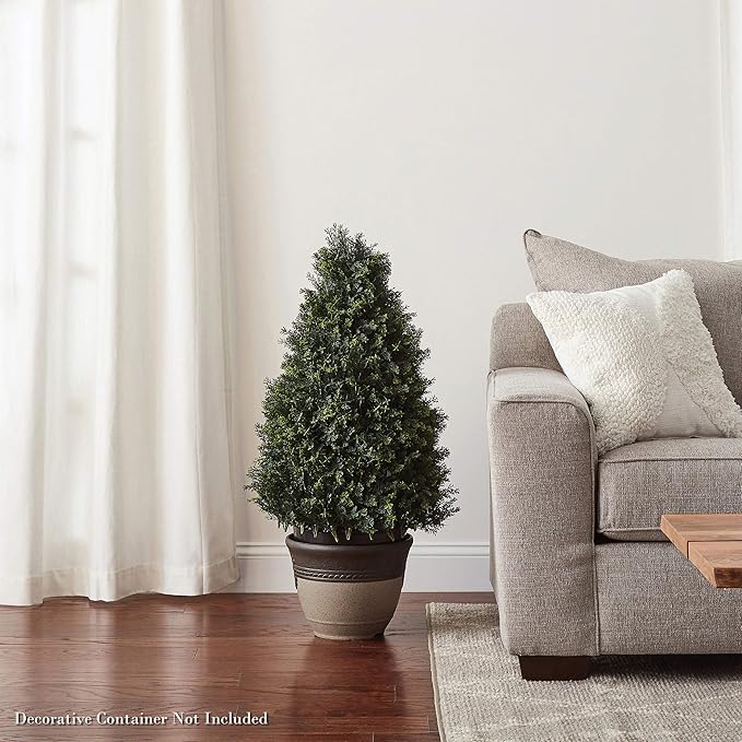 Artificial Cypress Topiary-37 Tower Style Faux Plant in Sturdy Pot - Realistic Indoor or Outdoor Potted Shrub-Home Decor by Pure Garden