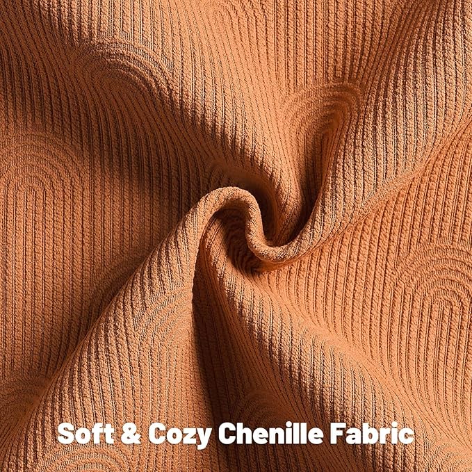 FUTEI Burnt Orange Chenille Decorative Throw Pillow Covers 20x20 Inch Set of 2,Soft Cozy Striped Geometric Patterns Cushion Case,Modern Home Decor for Couch Bed Living Room