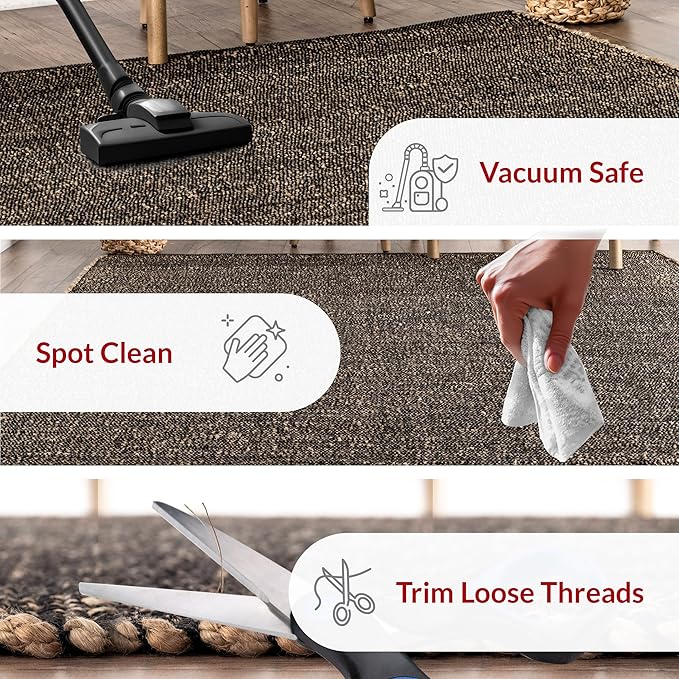 nuLOOM 2'6" x 8' Elfriede Jute & Cotton Hand Woven Area Rug, Charcoal, Solid Rustic Farmhouse Style, Weaved Design, Natural Fiber, For Bedroom, Living Room, Dining Room, Hallway, Office, Entryway