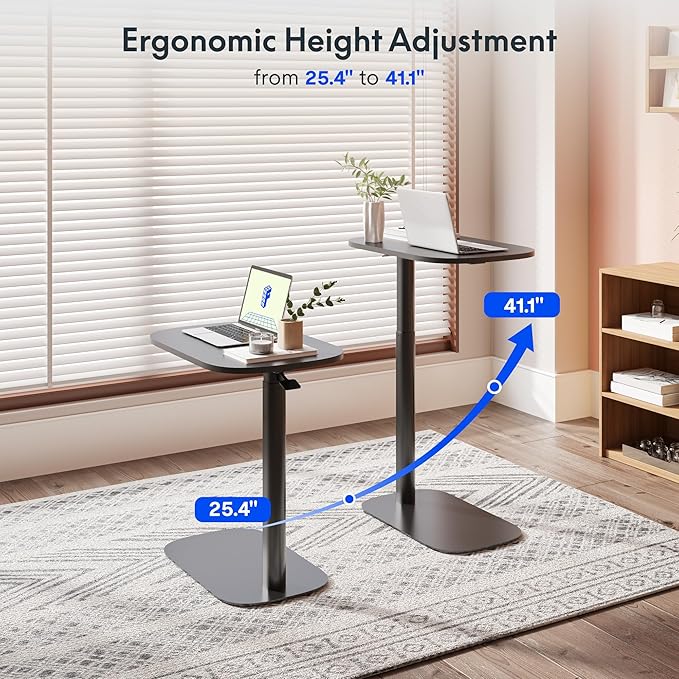 FLEXISPOT Adjustable C Table with Wheels, Mobile Snack Side End Table Sofa Couch Bedside Table Laptop Cart TV Tray Night Stand Small Space Side Table(23.6" W x 13.8" D,Black)