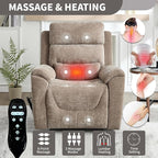 PELUMY Power Lift Recliner Chair for Elderly with Massage and Heat, Dual Motor Heavy Duty 350lbs Recliner, 8-Point Vibration & Lumbar Heating, Electric Lift Chair (Chenille, Khaki)