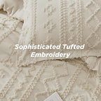 Bedsure Tufted Boho Comforter Set Full Size - Beige Boho Bed Set, GentleSoft™ 3 Pieces Farmhouse Shabby Chic Embroidery Bedding, Gifts for Woman, Soft Jacquard Full Comforter for All Seasons