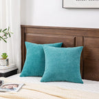 GAWAMAY Decorative Chenille Throw Pillow Covers 24x24 Inch Pack of 2, Soft Square Couch Pillow Cover for Sofa Cushion Living Room Bedroom Solid Dyed Pillowcases Teal 60x60cm (ONLY Covers)