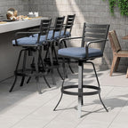 Pellebant Patio Swivel Barstools Set of 6, Aluminum 29.5" Outdoor Bar Height Stool Chairs with Back & Footrest,Rust-Proof Tall Patio Bar Stools for Deck Lawn Garden,Spectrum Denim