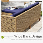 Sophia and William Boho Wicker Patio Furniture Set, Outdoor Rattan Sectional Sets Conversation Set - Weather-Resistant, with Dual Storage Coffee Table Acacia Wood Legs for Garden, Patio & Deck(Blue)