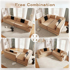 Cloud Sectional Sofa Modern Boneless Couch for Living Room, Comfy Deep Seat Comfy Teddy Fabric Double Sofa Chaise No Assembly Required (Camel, 135"- 4 Seater)