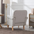 Mid Century Modern Accent Chairs Set of 2 Linen Fabric Armchair Wide Reading Chairs Upholstered Lounge Couch Chair for Bedroom/Living Room, Black Stripe