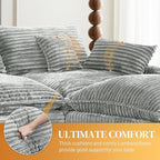 HYJT-H&K 145" U Shaped Cloud Couch Modular Light Grey Sectional Couches for Living Room, Comfy Fluffy Corduroy Oversized Cloud Sectional Couch Large 6 Seat Sectionals Sofa Set Central Console USB Port