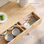 OKD Fluted Storage Cabinet with Drawers, 60" Morden Buffet Sideboard Coffee Bar Cabinet with 4 Doors and 3 Drawers for Dining Room, Living Room,Hallway (Natural Oak)