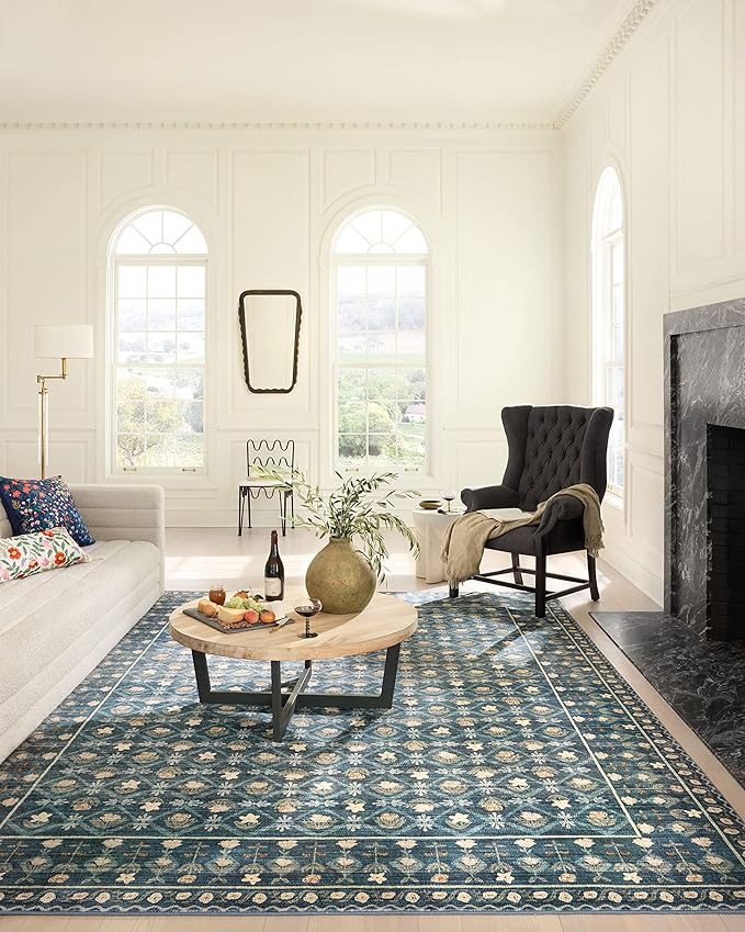 Loloi Rifle Paper Co. Eden Collection EDE-03 Lattice Indigo 2'-6" x 9'-6" Runner Rug feat. CloudPile™