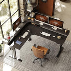 FEZIBO 75", 265lbs Load Capacity, L Shaped Standing Desk with Drawers, Reversible Electric Standing Gaming Desk Adjustable Height, Corner Stand up Desk with Splice Board, Black Frame/Black Top