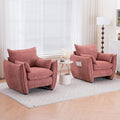 Chenille Oversized Accent Chairs Set of 2, Modern Oversized Armchair with Removable Pillow, Comfy Living Room Chair with Side Pocket Storage for Bedroom, Office, Pink