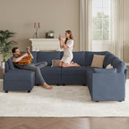 Modular Sectional Sofa Couches, Large Convertible Modular Couches With Storage, 7-Seater Sectional Sofa For Living Room, U Shaped Sectional Couch Sleeper Sofa With Chaise (BlueGrey, 7 Seats)