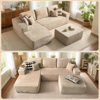 37.1" Ottoman for Couch, Plush Corduroy Memory Foam Ottoman Cloud Boneless Sectional Couch for Living Room Foot Stools No Assembly Require, Stripe Corduroy,Camel