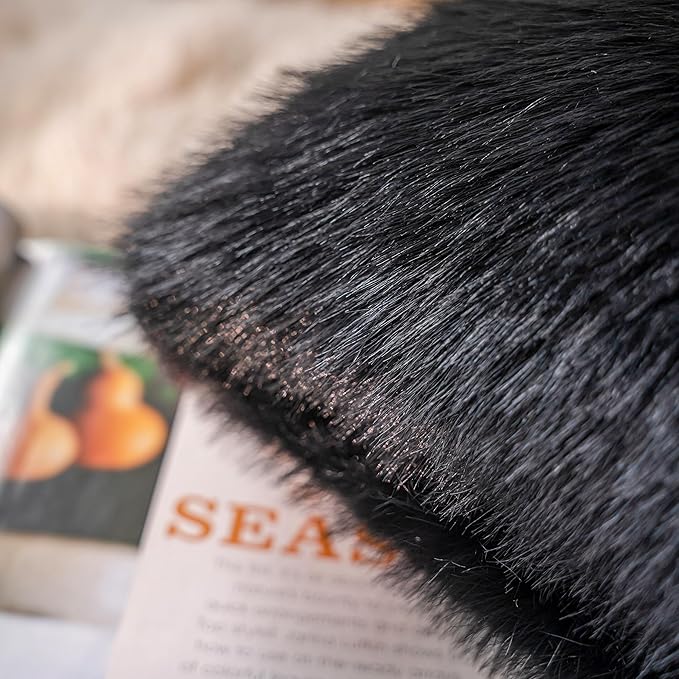 Neelvin Black Faux Fur Cozy Fluffy Double-Sided Decorative Throw Pillow Covers 22x22 inch Set of 2,Velvet Pillowcase Cushion Case for Sofa Couch