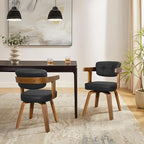 Art Leon Home Office Desk Chair - Mid Century Modern Chair, Faux Leather Office Chair No Wheels, Comfy Accent Arm Chair with Wood Legs for Small Spaces Living Room Bedroom Study, Black/Walnut