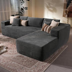 106" Cloud Sectional Couch with Chaise Lounge,L Shaped Modular Modern Sofa,Comfy Corduroy Fluffy Couches with Deep Seat,No Assembly Required Couch for Living Room(Right,Stripe Corduroy,Gray)