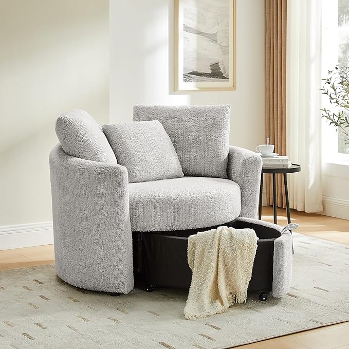 Studio Living® Beckett 48" Storage Chair, Modern Farmhouse, Pocket Coil Comfort, Easy Assembly, Chenille Fabric, Ivory