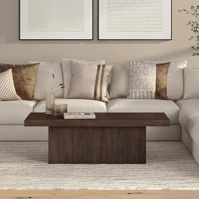 Henn&Hart 48" Wide Rectangular Coffee Table in Alder Brown, for Home, Living Room, Bedroom, Entertainment Room, Office