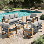 LayinSun 5 Pieces Aluminum Patio Furniture Set with Coffee Table, Oversized Seat with Hight Back, Outdoor Conversation Sets for Porch, Balcony, Deck