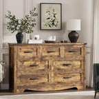 Dresser for Bedroom with 7 Drawers, 48" Wide Wood Chest of Drawers with Deep Drawers & Mental Handle, Modern Dresser TV Stand, Wooden Closet Storage Organizer for Living Room, Hallway, Entryway, Brown