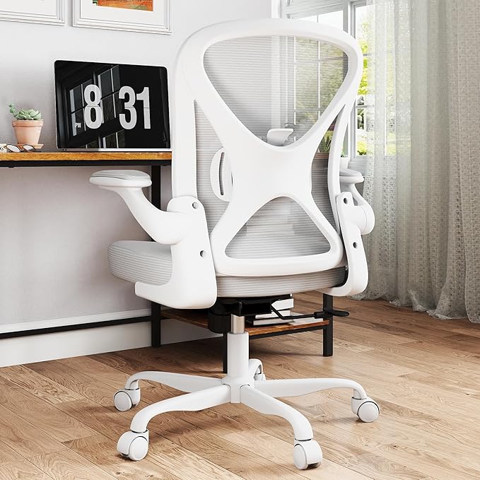 ZZH Ergonomic Office Chair Set of 4 with Adjustable Lumbar Support, Mesh Home Office Desk Chair with Wheels and Flip-up Arms, Grey