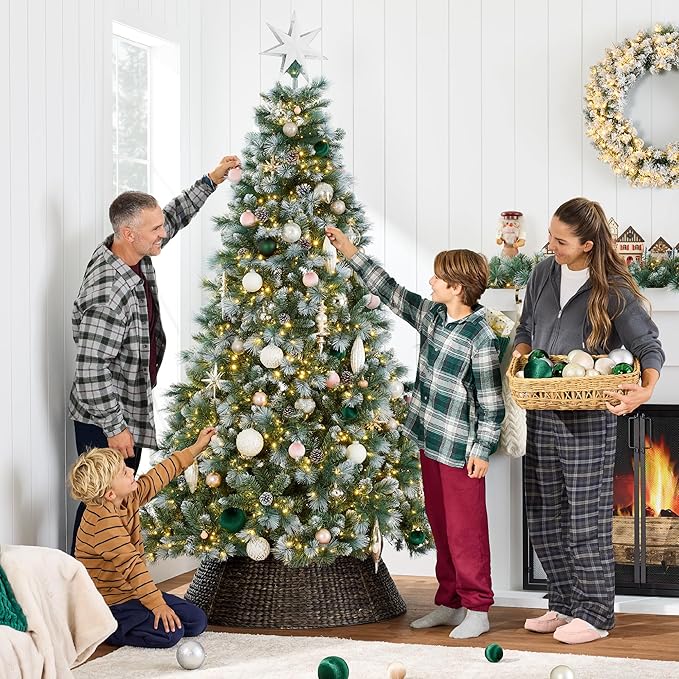 Best Choice Products 9ft Pre-Lit Scotch Pine Christmas Tree, Premium Frosted Pre-Decorated Artificial Holiday Decor w/ 2,020 Branch Tips, 2-in-1 White and Multicolor LED Lights, Cordless Setup