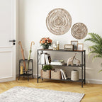 Hoctieon Industrial Console Table, 3 Tier Entryway Table, Hallway Table, Narrow Sofa Table with Shelves, Entrance Table for Entryway, Rustic Brown&Black