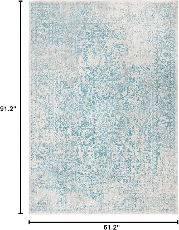 SAFAVIEH Evoke Collection 5'1" x 7'6" Ivory / Aqua EVK256J Oriental Distressed Non-Shedding Living Room Bedroom Area Rug
