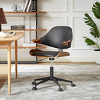 Art Leon Swivel Desk Chair, Mid Century Modern Office Chair with Wheels, Faux Leather Upholstered Arm Chair, Adjustable Height Task Chair with Metal Base, Black