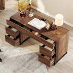 WAMPAT 59" Modern Executive Desk with Drawers, Wood Computer Writing Desk with Charging Station, Home Office Desk with File Drawer, Study Table for Bedroom, Living Room, Home Office, Rustic Brown