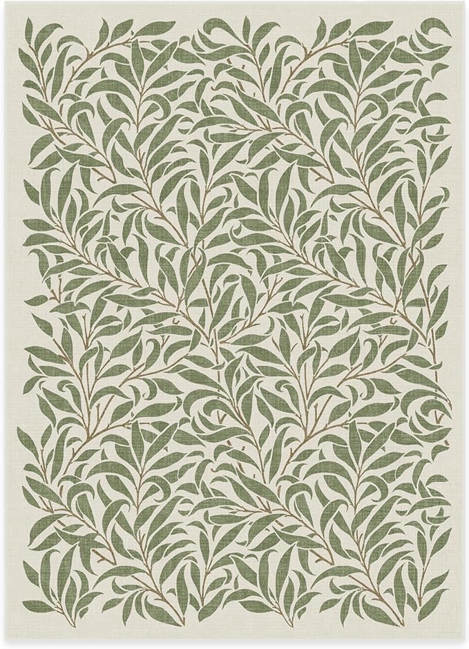 RUGGABLE x Morris & Co Washable Area Rug– Pure Willow Boughs Green 5x7, Stain-Resistant, Non-Slip – Medium Machine Washable Rugs for Living Room, Bedroom, Hallway, Entryway & Office–with Standard Pad