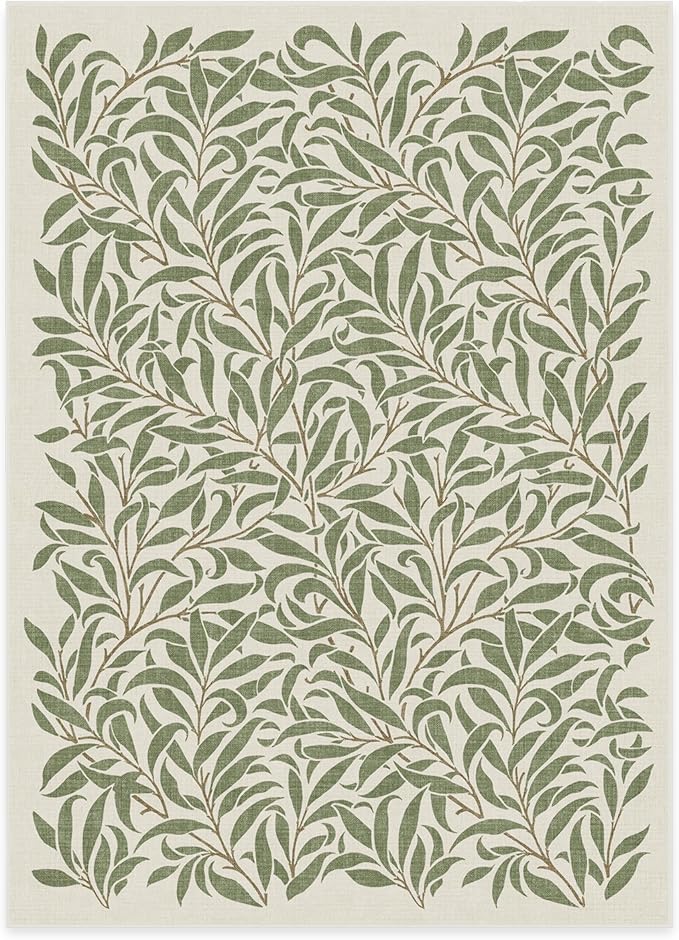 RUGGABLE x Morris & Co Machine Washable Area Rug – Pure Willow Boughs Green 5x7, Stain-Resistant, Non-Slip – Medium Rugs for Living Room, Bedroom, Hallway, Entryway & Office–with Cushioned Pad