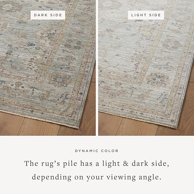 Loloi Magnolia Home by Joanna Gaines Millie Collection MIE-02 Sky/Gold 11'-6" x 15'-7", .25" Pile Height, Area Rug