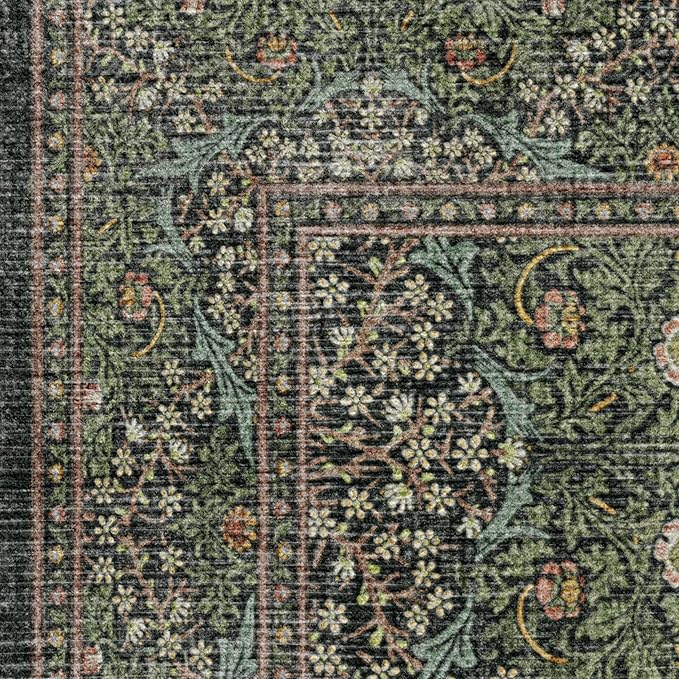 RUGGABLE x Morris & Co Washable Area Rug– Blackthorn Forest Green 8x10, Stain-Resistant, Non-Slip – Large Machine Washable Rugs for Living Room, Bedroom, Hallway, Entryway & Office–with Cushioned Pad