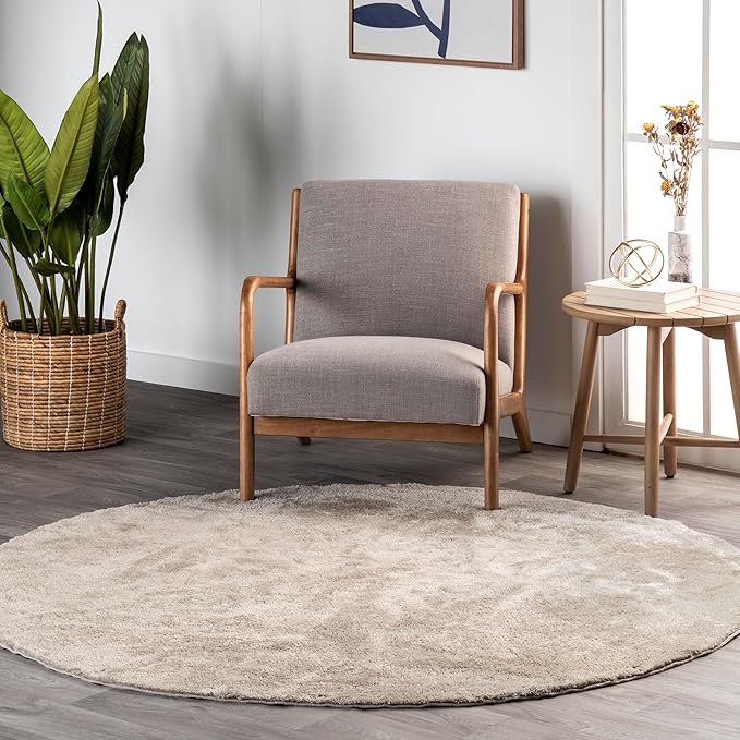 nuLOOM 4' Round Cozy Plush Area Rug, Machine Washable, Non-Slip, Soft Fluffy Shag Carpet for Living Room Bedroom Kids Room Nursery Home Decor, Loni Beige