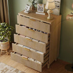 Lulive Dresser for Bedroom Wood Tall Dressers Drawers, Fluted Modern Dresser 5 Drawers Natural
