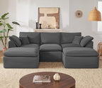 112" Cloud Sectional Couch, Boneless Couches for Living Room, U Shaped Couch with Convertible Ottoman, Modular Sectional Sofa with Deep Seat, Comfy Soft Cushions, No Assembly, Gray