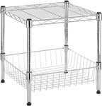 Whitmor 2-Wire Shelving Unit, Metal Storage Shelves, Stacking Shelf with Basket, Easy Assembly Home Organizer for Pantry, Kitchen, Garage, Plant