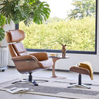 CHITA Genuine Leather Reclining Swivel Chair with Adjustable Headrest and Ottoman for Living Room, Saddle