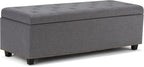 SIMPLIHOME Hamilton 48 inch Wide Transitional Rectangle Storage Ottoman in Slate Grey Linen Look Fabric, Assembled, For the Living Room, Entryway and Family Room