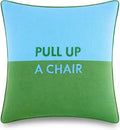 Kate Spade New York Pull Up A Chair Reversible Decorative Pillow, 20" x 20" Throw Pillow for Bed or Sofa, Cotton and Linen Cover, Blue and Green, 20 x 20