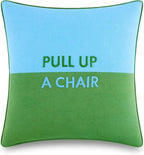 Kate Spade New York Pull Up A Chair Reversible Decorative Pillow, 20" x 20" Throw Pillow for Bed or Sofa, Cotton and Linen Cover, Blue and Green, 20 x 20